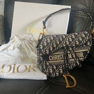 Authentic Christian Dior Oblique Canvas Saddle Bag with Dust Bag & Box